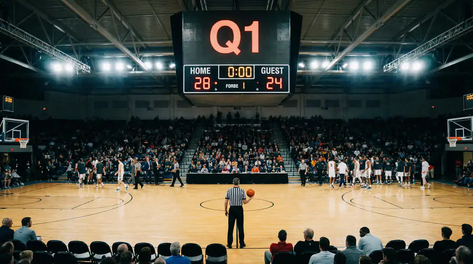Quarter-Scoreboard eines Basketball-Spiels mit Viertelwetten-Linie